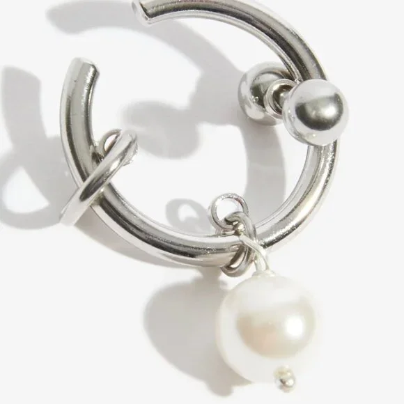 Justine Clenquet silver tone pearl hoop ear cuff - Picture 4 of 5